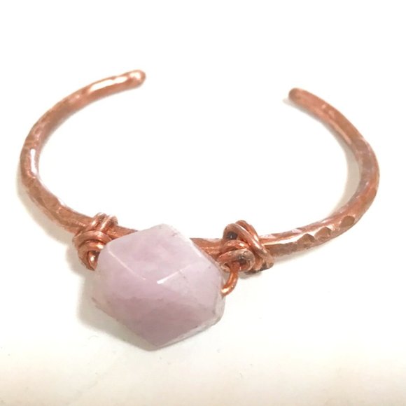 Pink Kunzite Copper Bangle Cuff Bracelet Wire Wrap solid gemstone - Picture 2 of 7